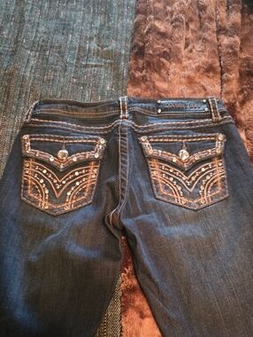 L.A. idol Dark Blue Rhinestone Embellished Boot Cut Jeans